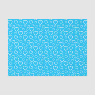 Papel De Seda Padrão de Corações de Amor Azul e Branco Médio