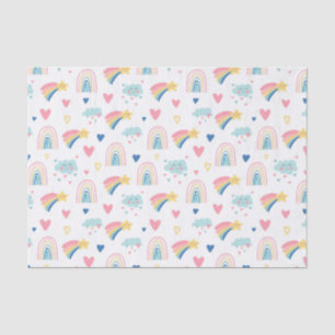 Papel De Seda Padrão de Corações e Nuvens do Arco-Íris Cuto