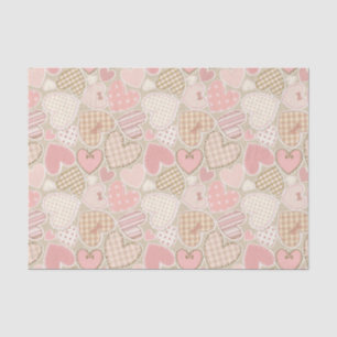 Papel De Seda Padrão de Corações Têxteis de Artesanato Rosa