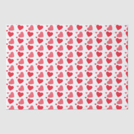 Papel De Seda Padrão de Corações Vermelhos Fofos no Branco