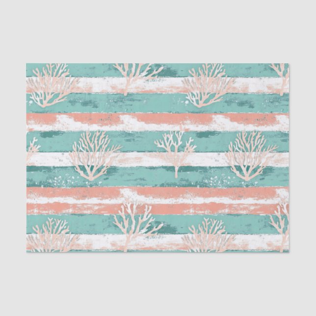 Papel De Seda Padrão de Coral Costeiro de Verão (Frente )