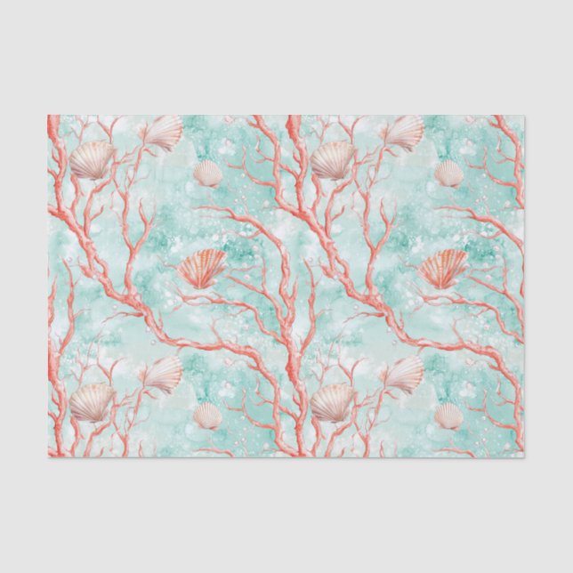 Papel De Seda Padrão de Coral de Conchas Tropicais (Frente )