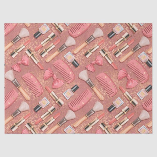 Papel De Seda Padrão de Cosméticos Rosa Brilho  (Frente )