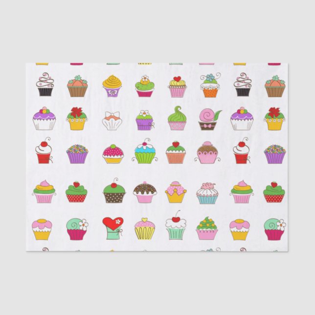 Papel De Seda Padrão de Cupcake desenhado à mão (Frente )