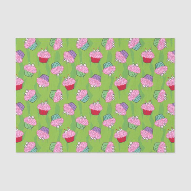 Papel De Seda Padrão de Cupcake do cérebro Zombie (Frente )