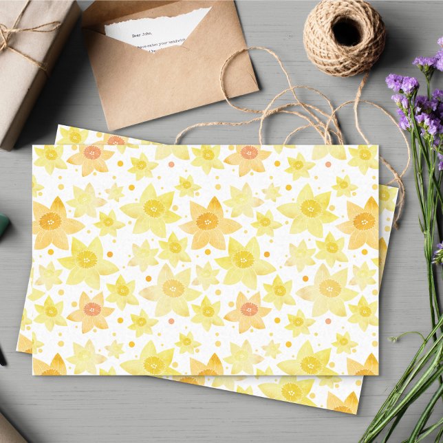 Papel De Seda Padrão de Daffodil e pontos amarelo divertido (Daffodil Tissue Paper)