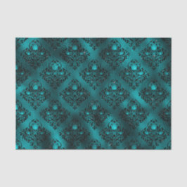 Papel De Seda Padrão de Damasco com Glitter Glam em Tom de Azul 