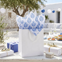 Padrão de damasco mediterrâneo azul branco elegant
