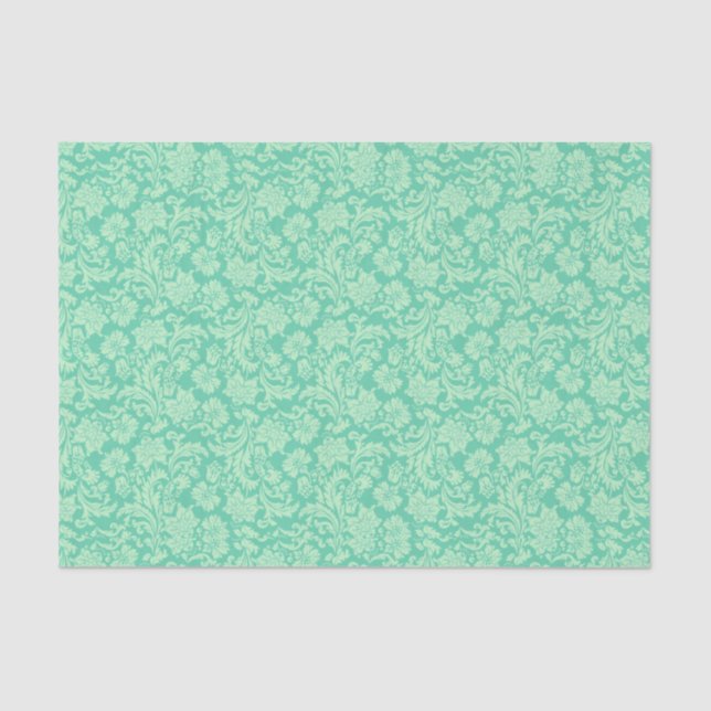 Papel De Seda Padrão de Damascos Florais de Toneladas Mint-Green (Frente )