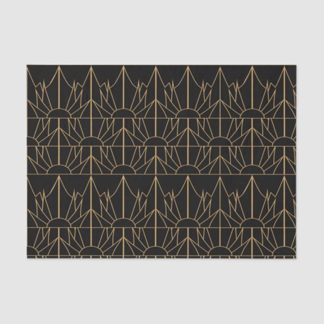 Papel De Seda Padrão de Deco de Arte Dourada e Negra (Frente )