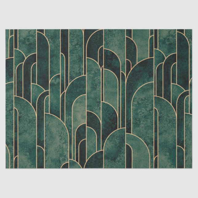Papel De Seda Padrão de Deco de Arte Dourada e Verde Luxuoso (Frente )