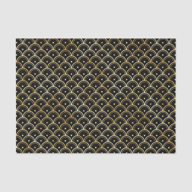 Papel De Seda Padrão de Deco dos Círculos Dourados e Pretos (Frente )