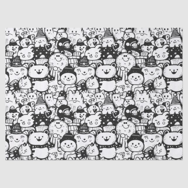 Papel De Seda Padrão de Desenho Animado Fofo Kawaii (2) (Frente )