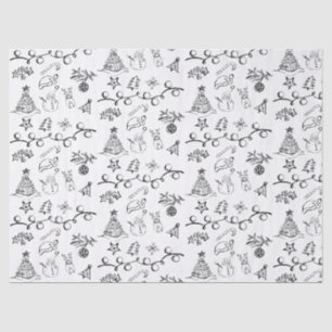 Papel De Seda Padrão de Desenhos de Natal Preto e Branco