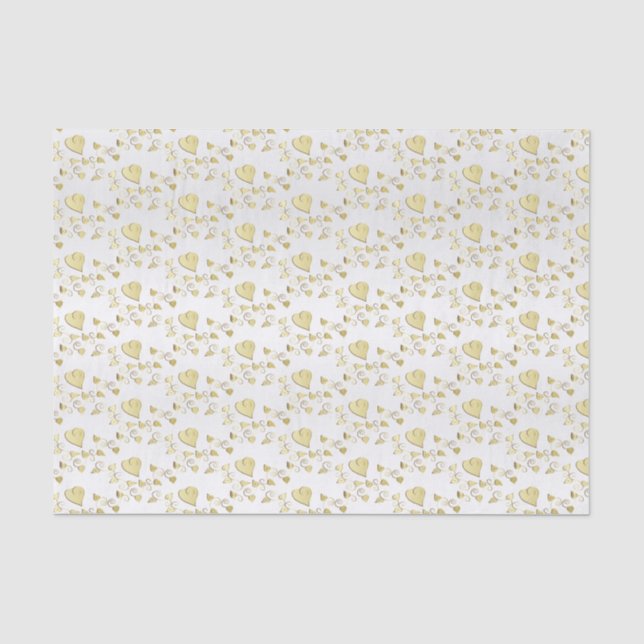 Papel De Seda Padrão de Design de Corações Dourados Elegante (Frente )