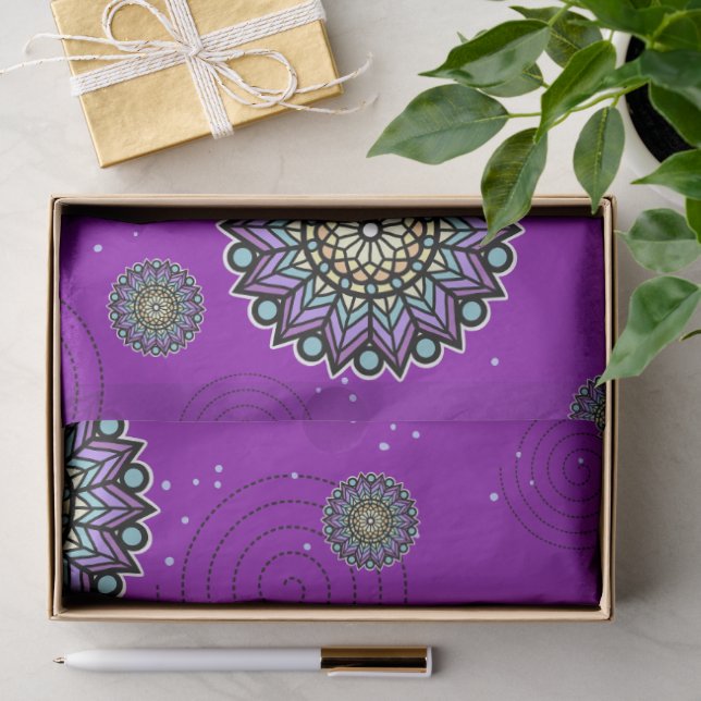 Papel De Seda Padrão de design redondo temático roxo (Presente)