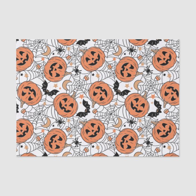Papel De Seda Padrão de Dia das Bruxas Spooky Pumpkin (Frente )