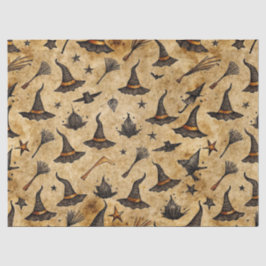 Papel De Seda Padrão de Dia das Bruxas Vintage Hats & Broomstick