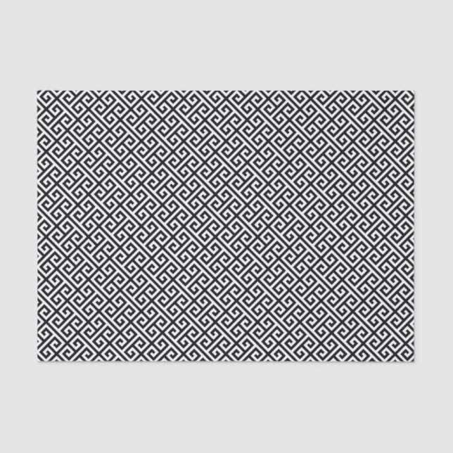 Papel De Seda Padrão de Diagonal da Chave Grega Preta e Branca (Frente )
