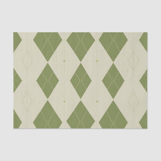 Papel De Seda Padrão de Diamante Argyle Verde Oliva (Frente )