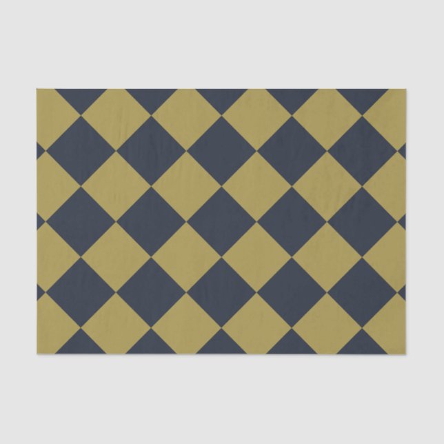 Papel De Seda Padrão de Diamante Azul Elegante Dourado e Marinho (Frente )