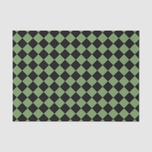 Papel De Seda Padrão de Diamante do Verificador Preto Verde