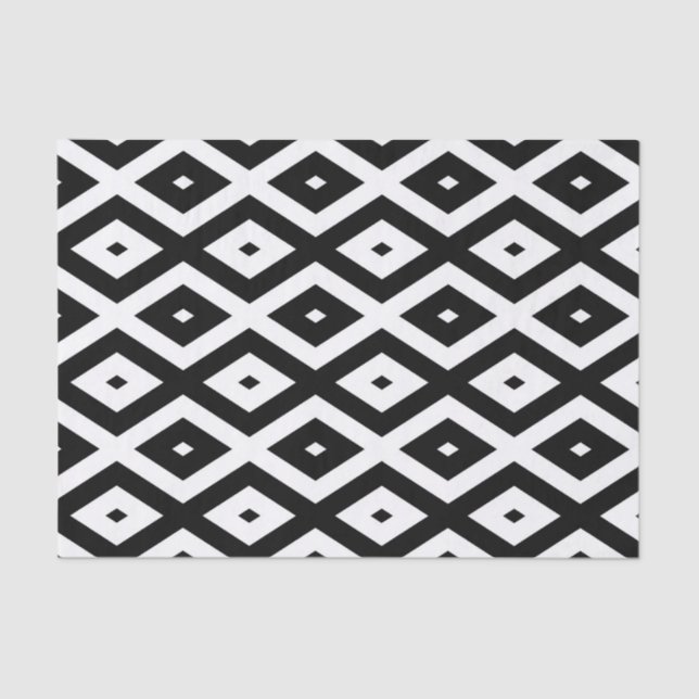 Papel De Seda Padrão de diamante preto e branco (Frente )
