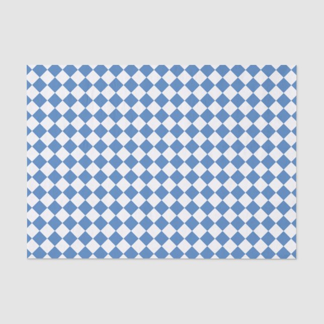 Papel De Seda Padrão de Diamante Xadrez Branco Azul (Frente )