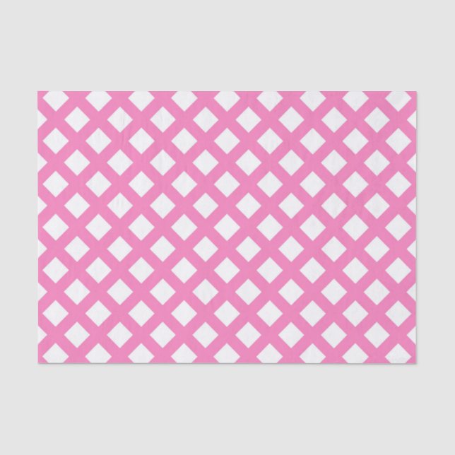 Papel De Seda Padrão de diamante xadrez rosa e branco (Frente )