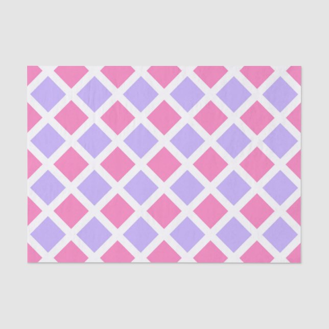 Papel De Seda Padrão de Diamante Xadrez Rosa Roxo (Frente )