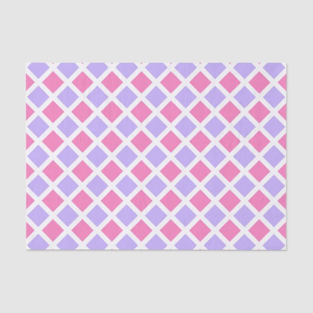 Papel De Seda Padrão de Diamante Xadrez Rosa Roxo (Frente )