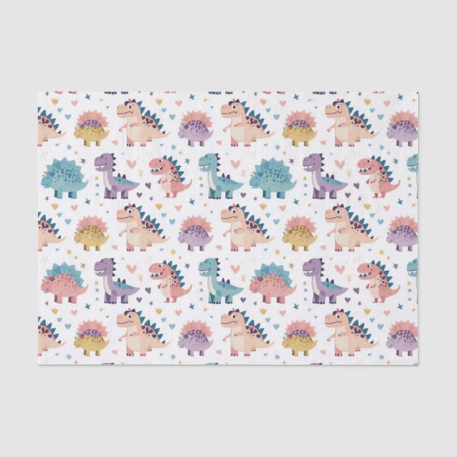 Papel De Seda Padrão de dinossauro bonito e divertido (Frente )