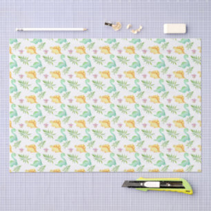 Papel De Seda Padrão de Dinossauro e Folhas de Palmeira em Paste