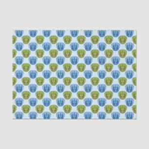 Papel De Seda Padrão de Dinossauro Verde e Azul do Tricerátopo