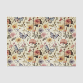 Papel De Seda Padrão de dissociação de borboletas e flores