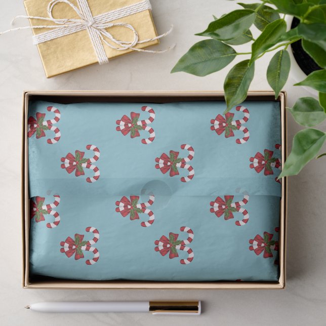Papel De Seda Padrão de dois bastões de doces vermelhos e branco (Presente)