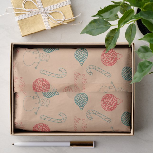 Papel De Seda Padrão de Doodle de Natal | Bonecos de Neve, Árvor (Presente)