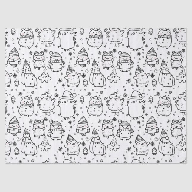 Papel De Seda Padrão de Doodle de Natal de Inverno Fofo (5) (Frente )
