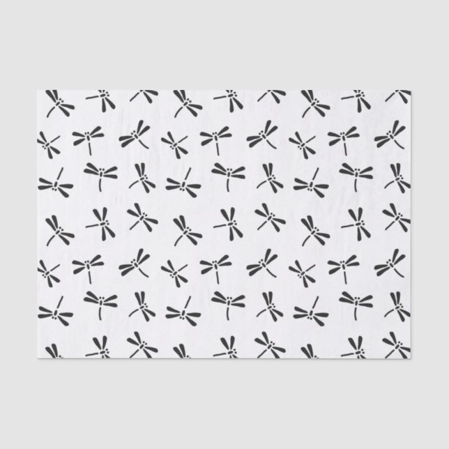 Papel De Seda Padrão de Dragonfly Japonês, Preto e Branco (Frente )