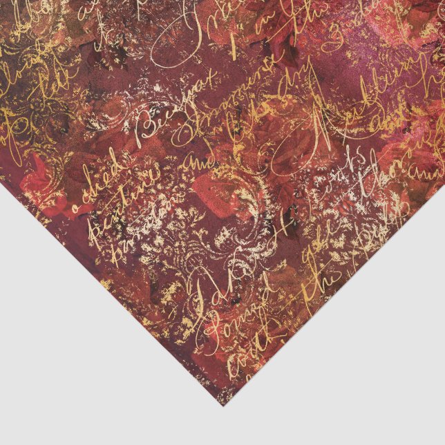 Papel De Seda Padrão de Efêmeras de Outono Dourado Vermelho (Detalhes)