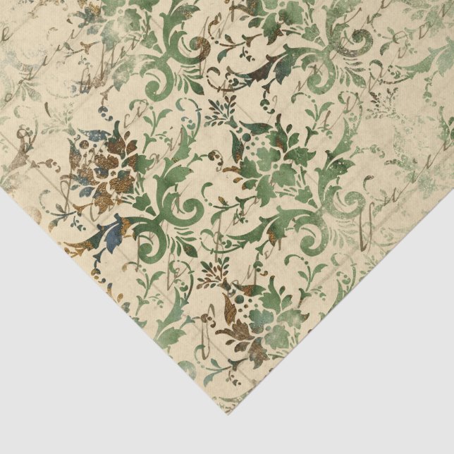 Papel De Seda Padrão de Efêmeras Verde e Bege de Outono (Detalhes)