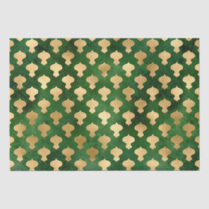 Papel De Seda Padrão de enfeites de natal verdes de ouro Elegant