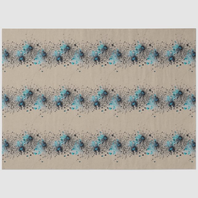 Papel De Seda Padrão de Ephemera da Web de Aranha Gótica Azul (Frente )