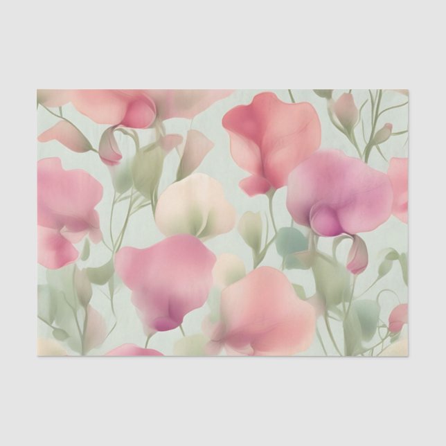 Papel De Seda Padrão De Ervilha Doce Do Pastel Retro (Frente )