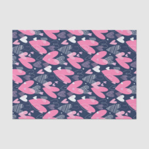 Papel De Seda Padrão de Esboço de Coração Rosa Desenhado à Mão n