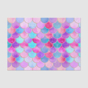 Papel De Seda Padrão de escala de Sereia Rosa, Roxo e Aqua