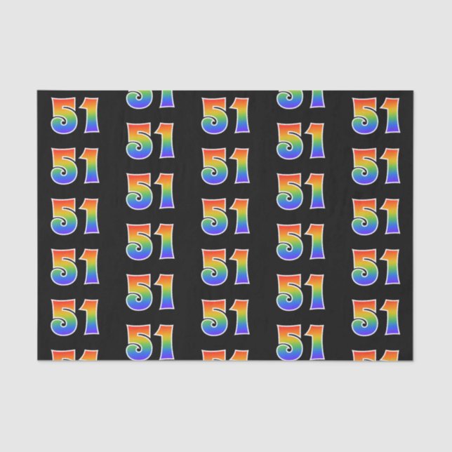 Papel De Seda Padrão de Espectro Arco-Íris Divertido "51" Número (Frente )