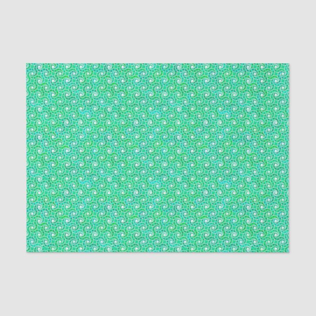 Papel De Seda padrão de espiral abstrato - tons de verde-jade (Frente )