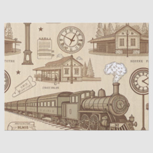 Papel De Seda Padrão de Estação de Trem Vintage (1)