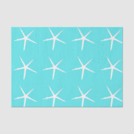 Papel De Seda Padrão de Estrela-do-Mar Branco Azul Teal Náutico 